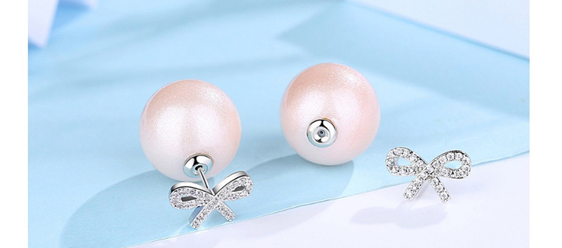 Fashion Light Pink+silver Color Bowknot Shape Decorated Earrings,Earrings
