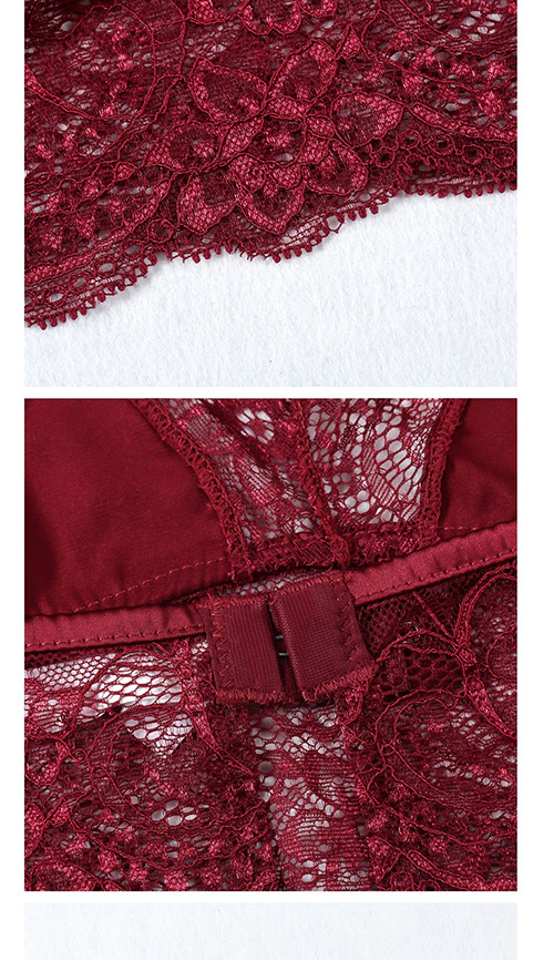 Fashion Claret Red Hollow Out Design Pure Color Underwear,SLEEPWEAR & UNDERWEAR