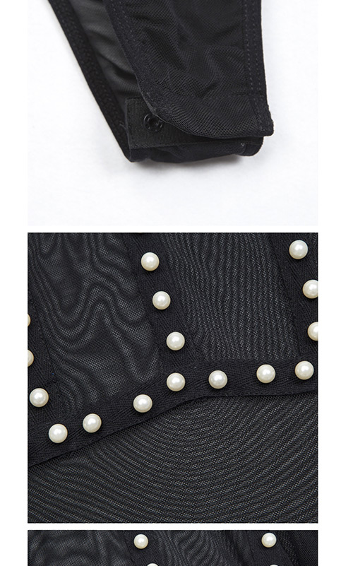 Fashion Black Pearl Decorated Pure Color Jumpsuit,SLEEPWEAR & UNDERWEAR