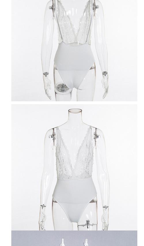 Fashion White V Neckline Design Jumpsuit,SLEEPWEAR & UNDERWEAR
