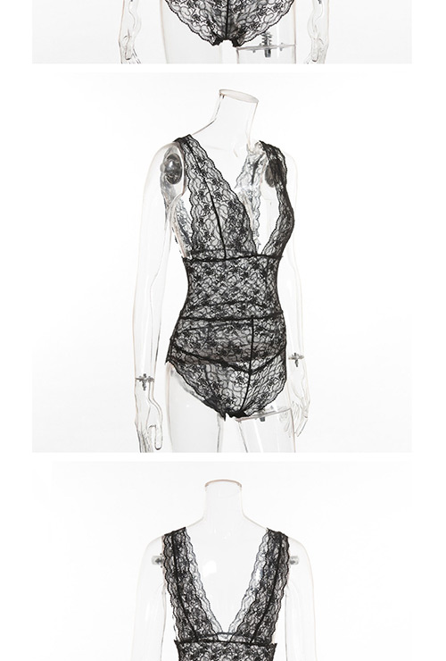 Fashion Black V Neckline Design Jumpsuit,SLEEPWEAR & UNDERWEAR