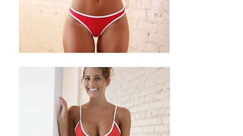 Fashion Red V Neckline Design Pure Color Swimwear,Bikini Sets