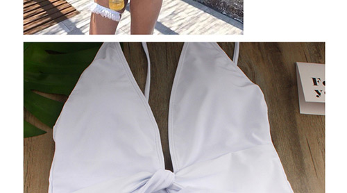 Fashion White V Neckline Design Pure Color Swimwear,One Pieces