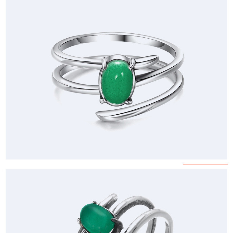 Elegant Silver Color+green Gemstone Decorated Double Layer Ring,Fashion Rings