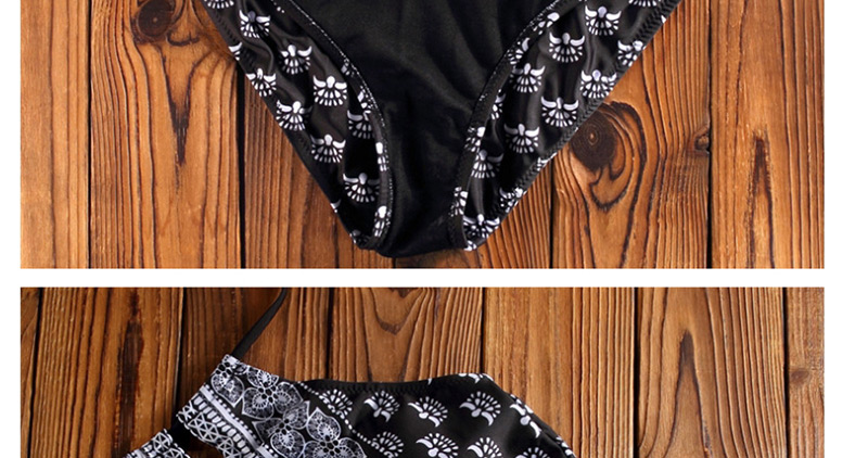 Vintage Black Flower Pattern Decorated Bikini,Bikini Sets
