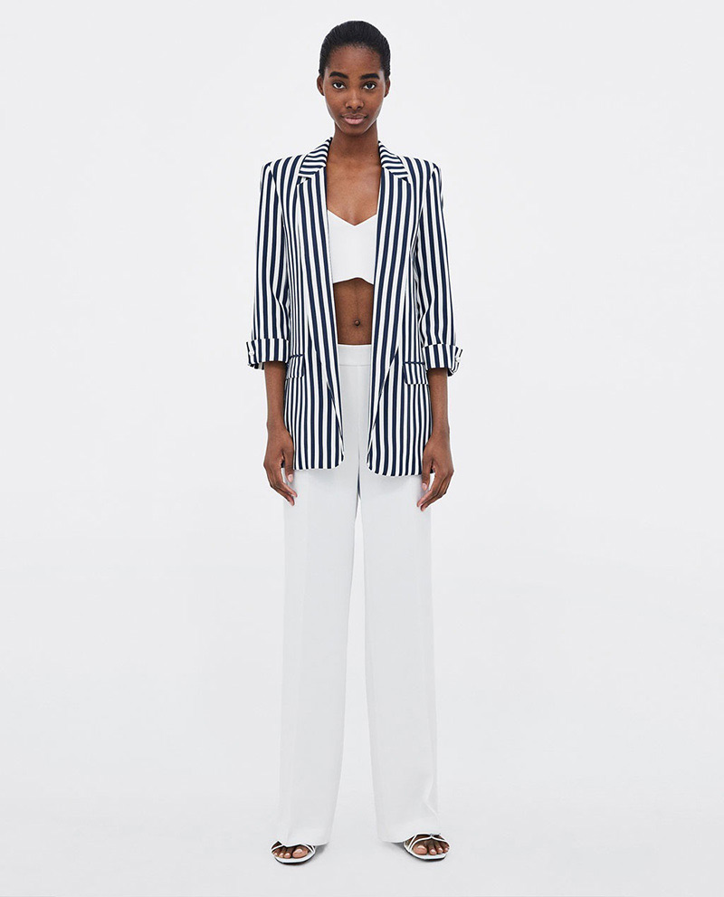 Fashion White+black Stripe Pattern Design Long Sleeves Coat,Coat-Jacket