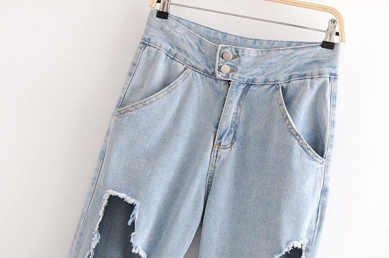 Fashion Blue Hole Shape Design Pure Color Jeans,Pants