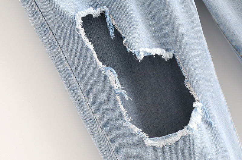 Fashion Blue Hole Shape Design Pure Color Jeans,Pants