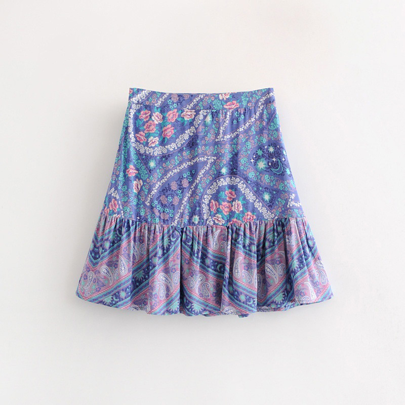 Fashion Blue Flowers Pattern Decorated Simple Skirt,Skirts