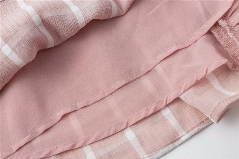 Fashion Pink Grid Pattern Decorated V Neckline Jumpsuit,Pants
