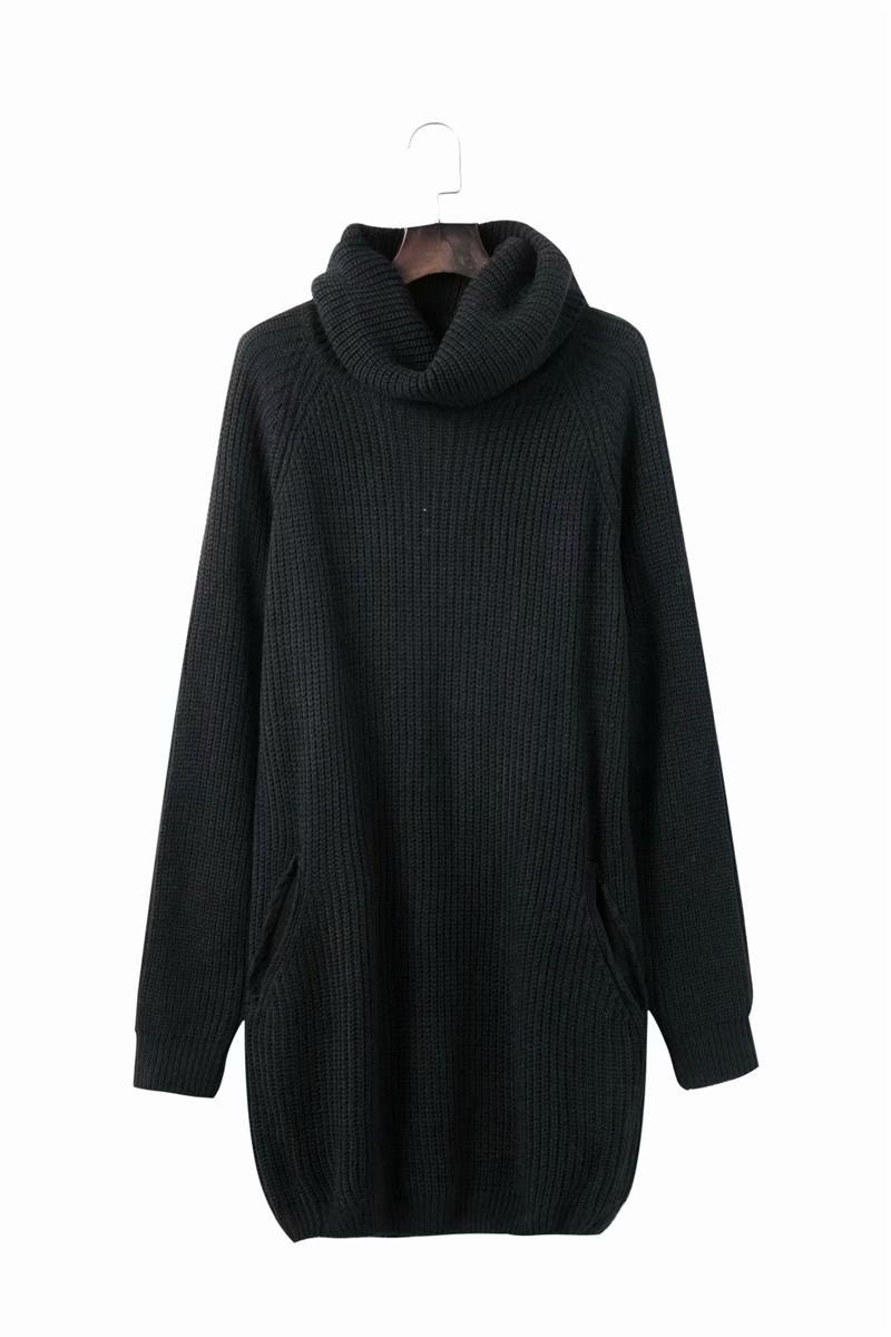 Fashion Black Pure Color Decorated Long Knitted Sweater,Sweater