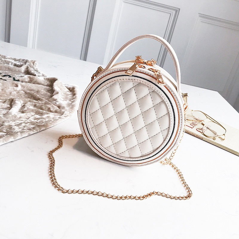 Elegant Khaki Grid Pattern Design Round Shape Bag,Handbags