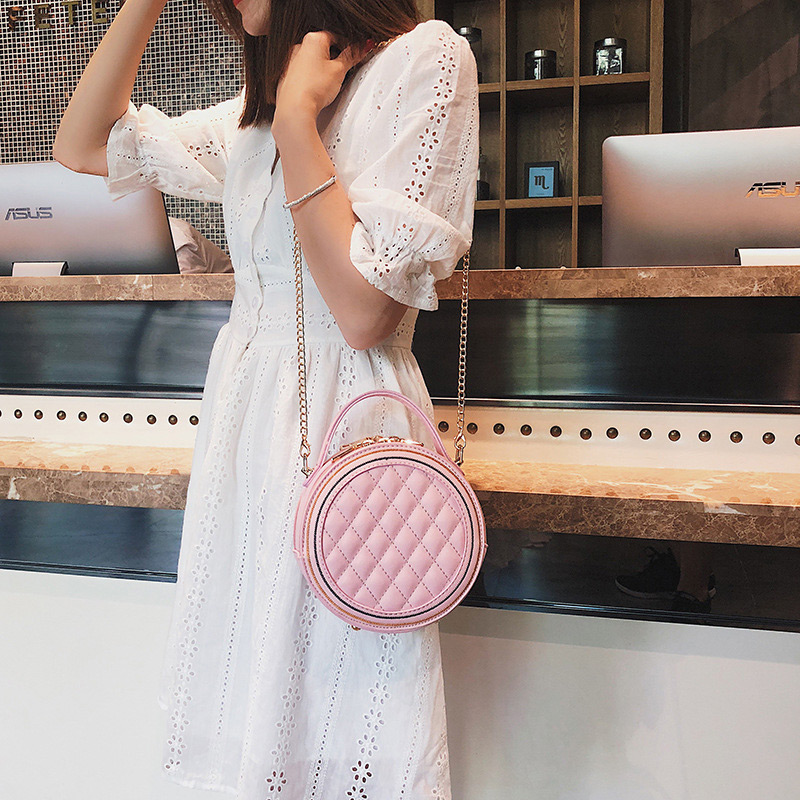 Elegant White Grid Pattern Design Round Shape Bag,Handbags
