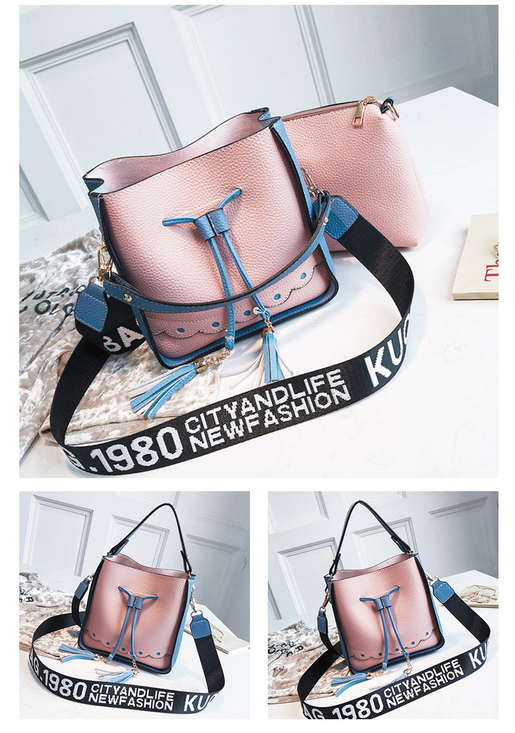Elegant Blue Tassel Decorated Square Shape Bag(2pcs),Handbags