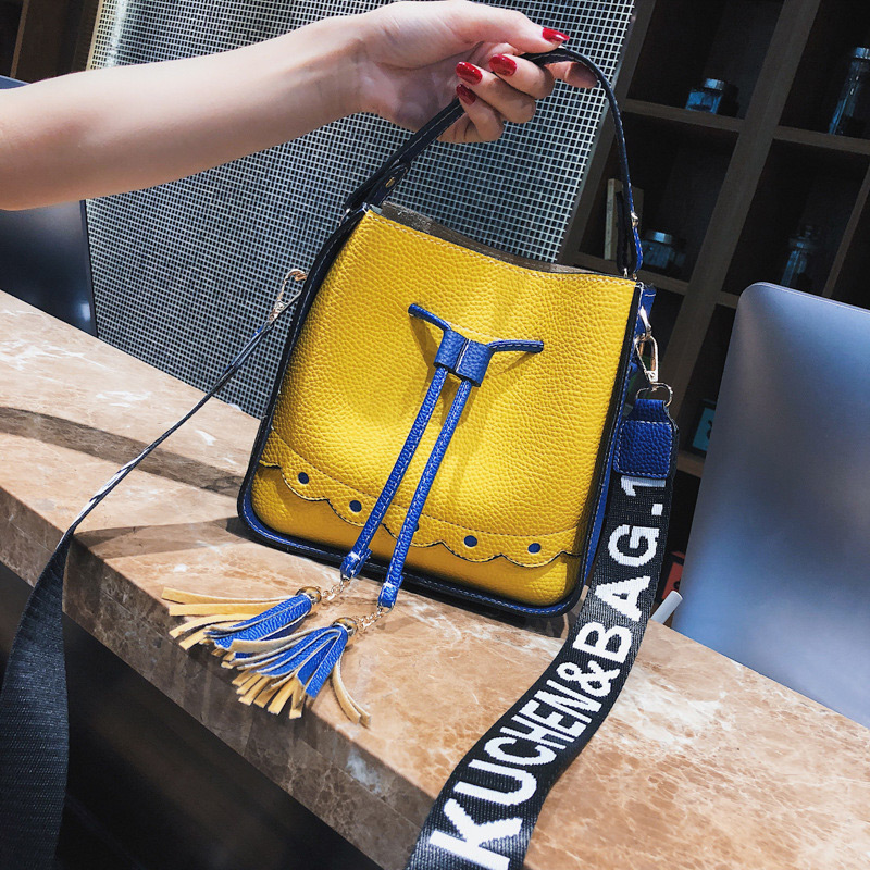 Elegant Yellow Tassel Decorated Square Shape Bag(2pcs),Handbags
