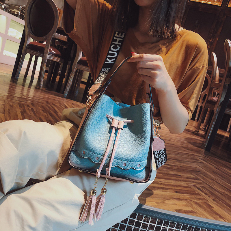 Elegant Blue Tassel Decorated Square Shape Bag(2pcs),Handbags