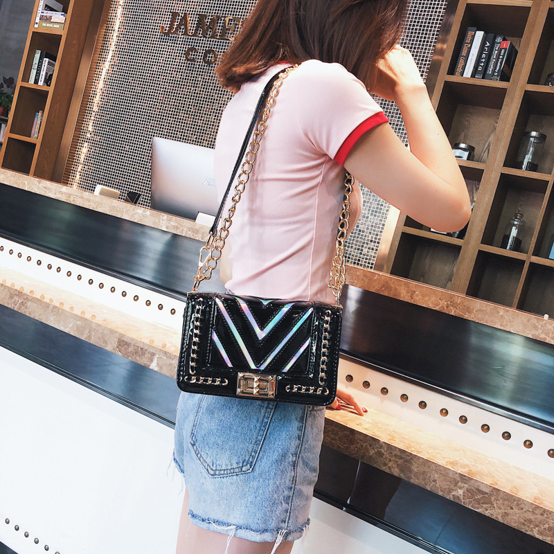 Elegant Black V Shape Pattern Design Shoulder Bag,Handbags