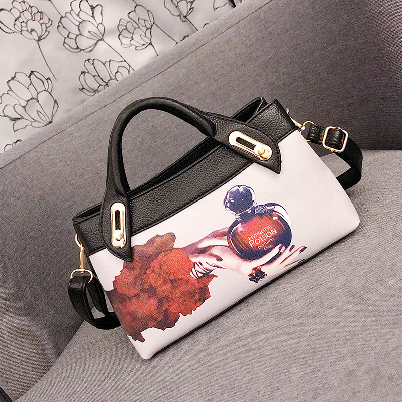 Elegant White+red Perfume Pattern Decorated Shoulder Bag,Handbags
