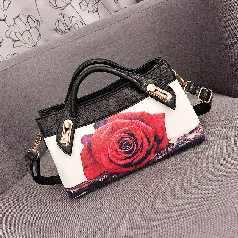 Elegant White+red Flower Pattern Decorated Shoulder Bag,Handbags