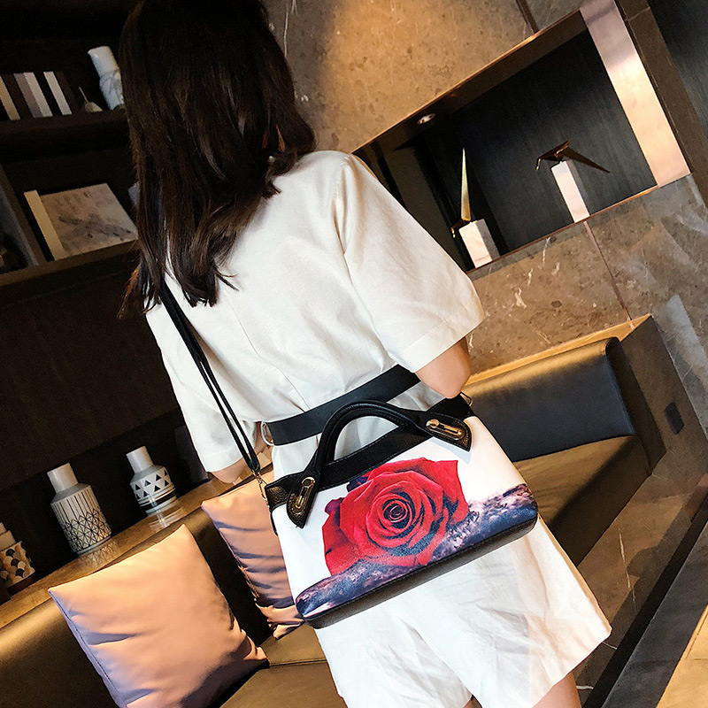Elegant White+red Rose Pattern Decorated Shoulder Bag,Handbags