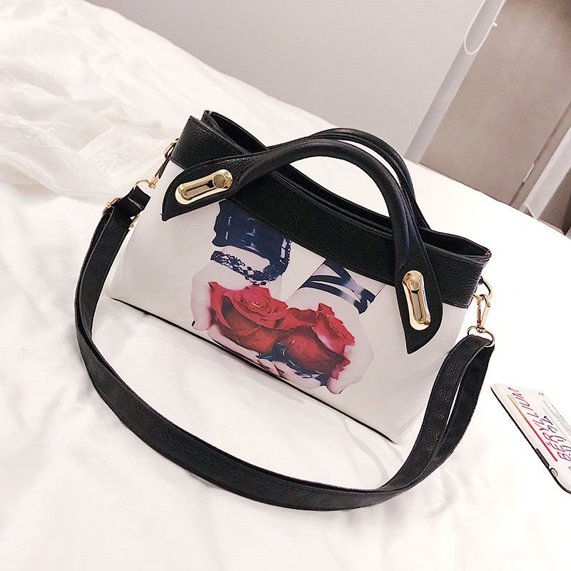 Elegant White+red Flower Pattern Decorated Shoulder Bag,Handbags