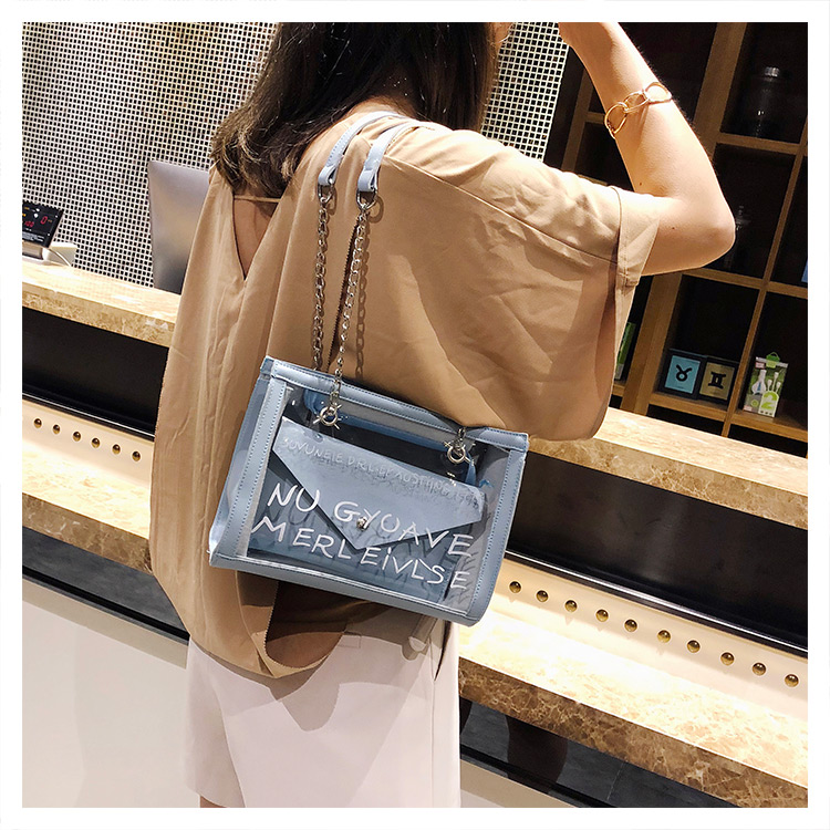 Fashion Blue Square Shape Design Transparent Bag,Shoulder bags