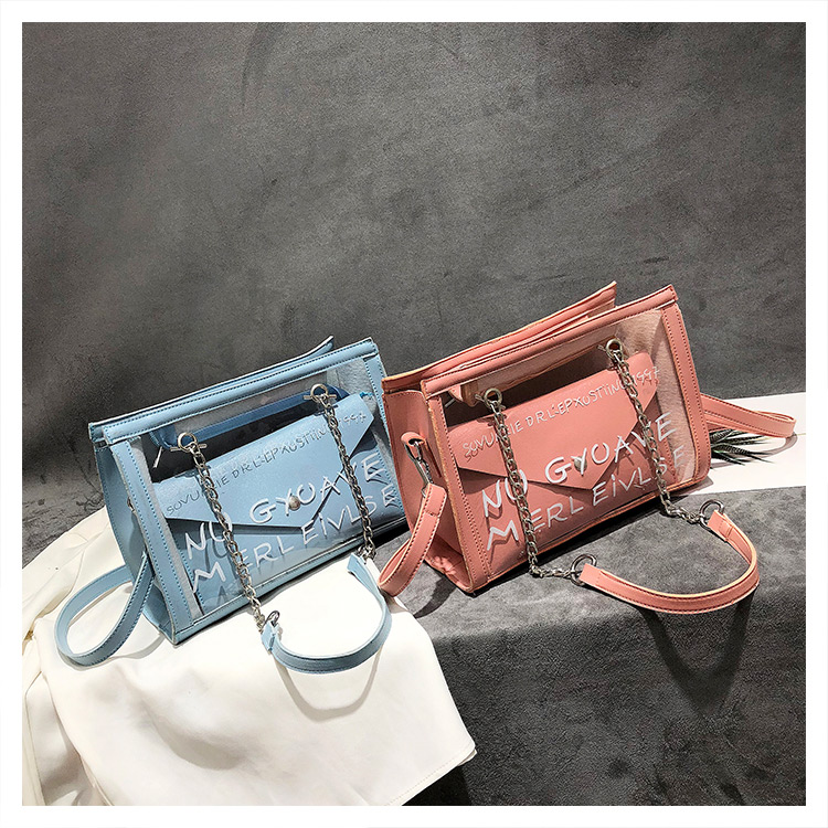 Fashion Blue Square Shape Design Transparent Bag,Shoulder bags