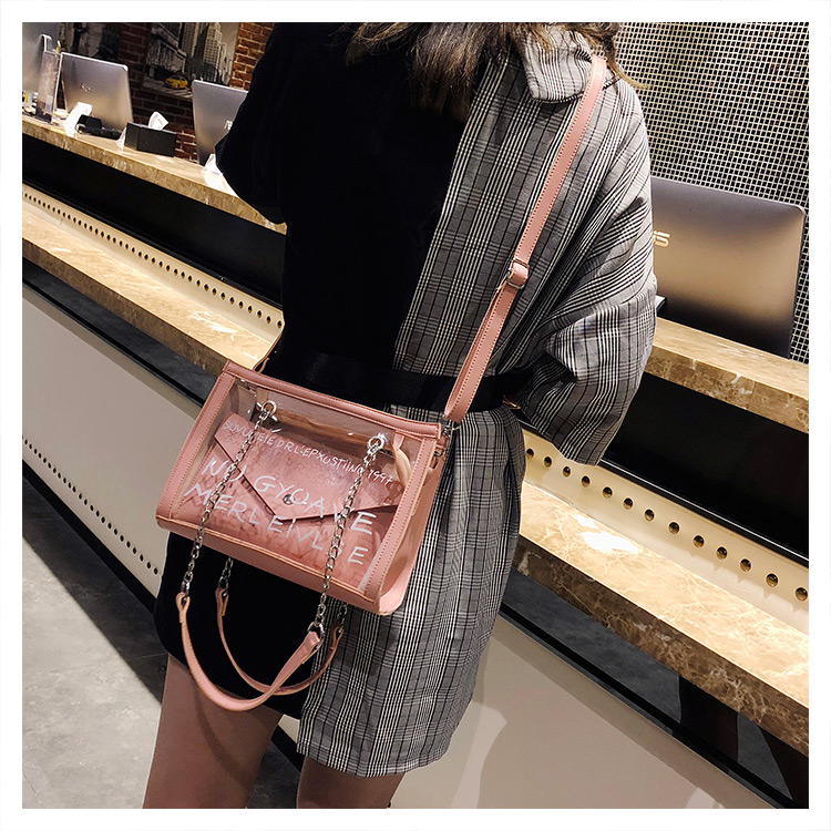 Fashion Pink Square Shape Design Transparent Bag,Shoulder bags