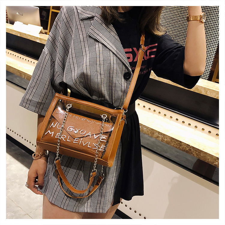 Fashion Brown Square Shape Design Transparent Bag,Shoulder bags