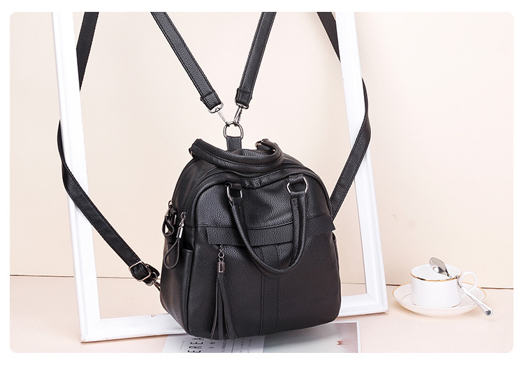 Elegant Black Tassel Decorated Pure Color Backpack,Backpack