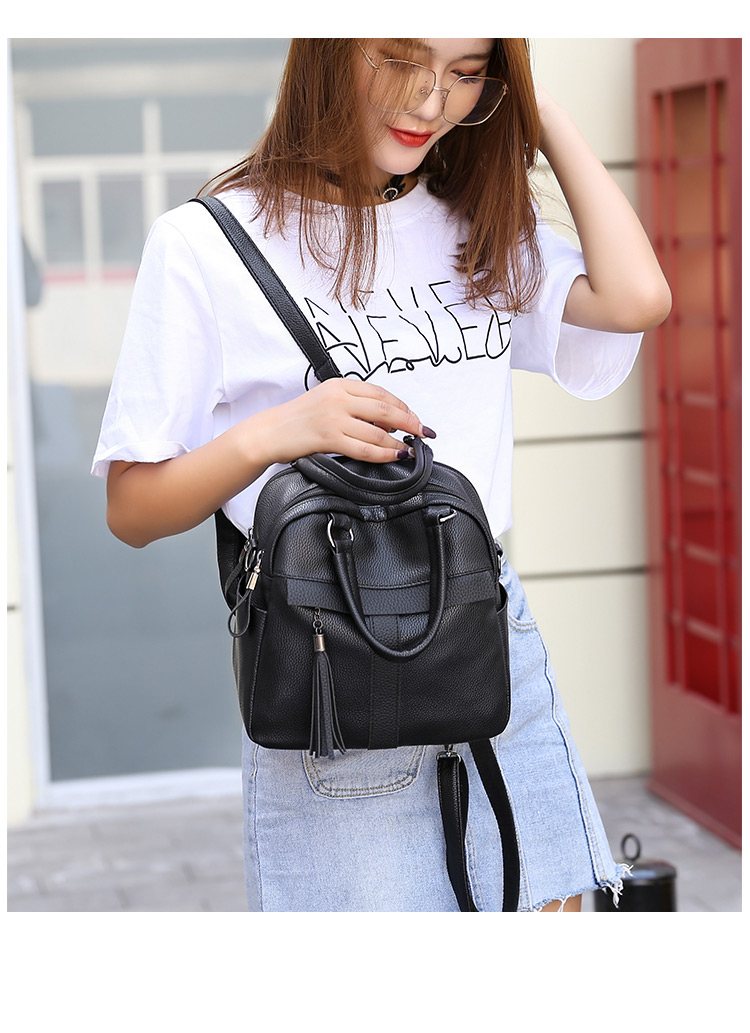 Elegant Black Tassel Decorated Pure Color Backpack,Backpack