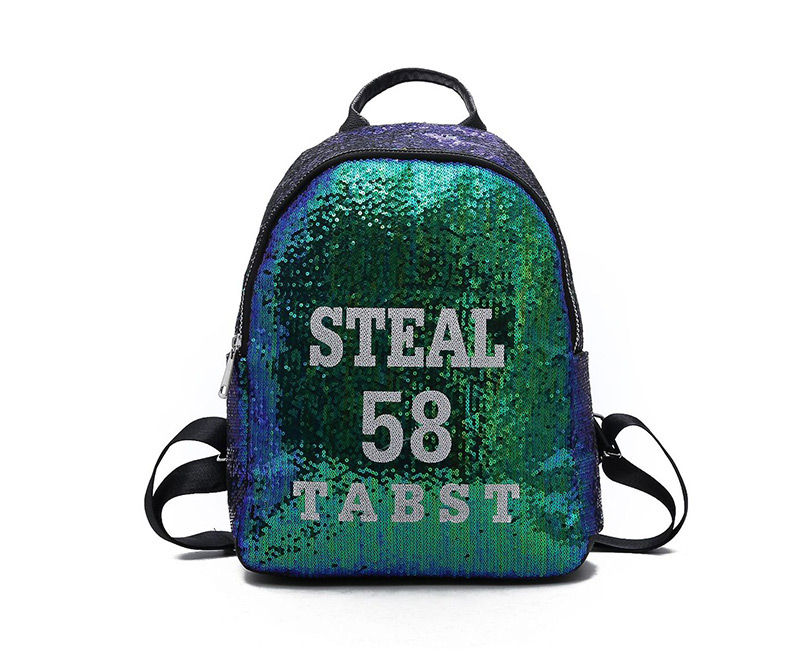 Trendy Green Sequins&letter Pattern Decorated Backpack,Backpack