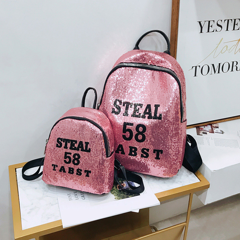 Trendy Pink Sequins&letter Pattern Decorated Backpack,Backpack