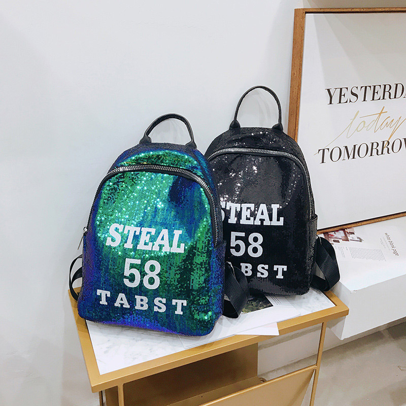 Trendy Black Sequins&letter Pattern Decorated Backpack,Backpack