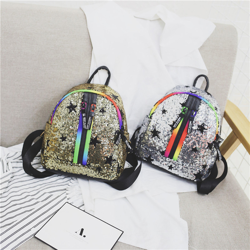Trendy Gold Color Double Zippers Decorated Casual Backpack,Backpack
