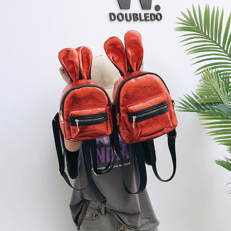 Trendy Red Ears Shape Design Pure Color Backpack(small),Backpack