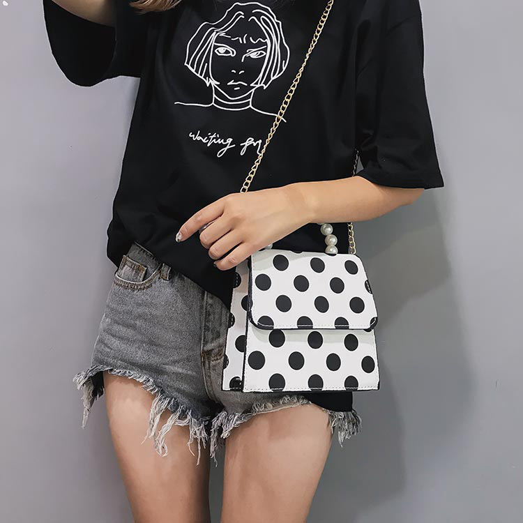 Elegant White Dots Pattern Decorated Square Shape Bag,Handbags