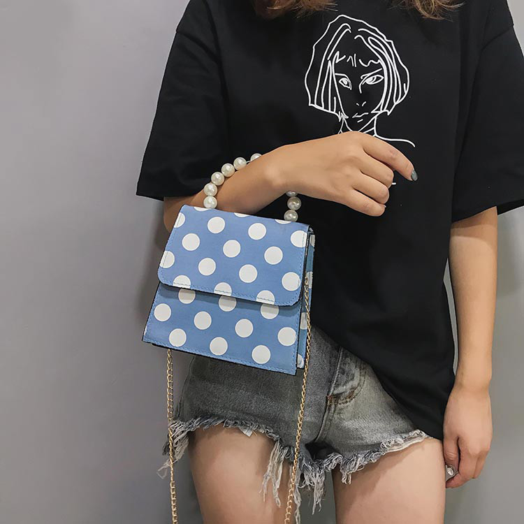 Elegant Blue Dots Pattern Decorated Square Shape Bag,Handbags
