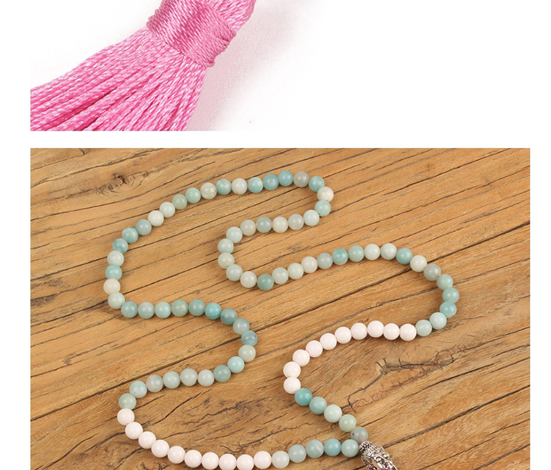Trendy Pink Tassel Decorated Long Beads Necklace,Thin Scaves