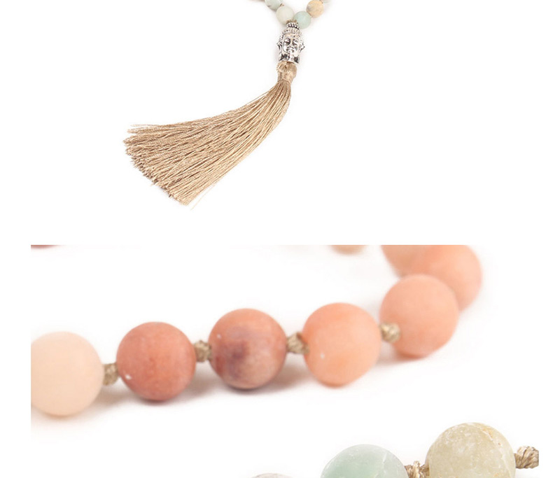 Trendy Pink Tassel Decorated Long Beads Necklace,Thin Scaves