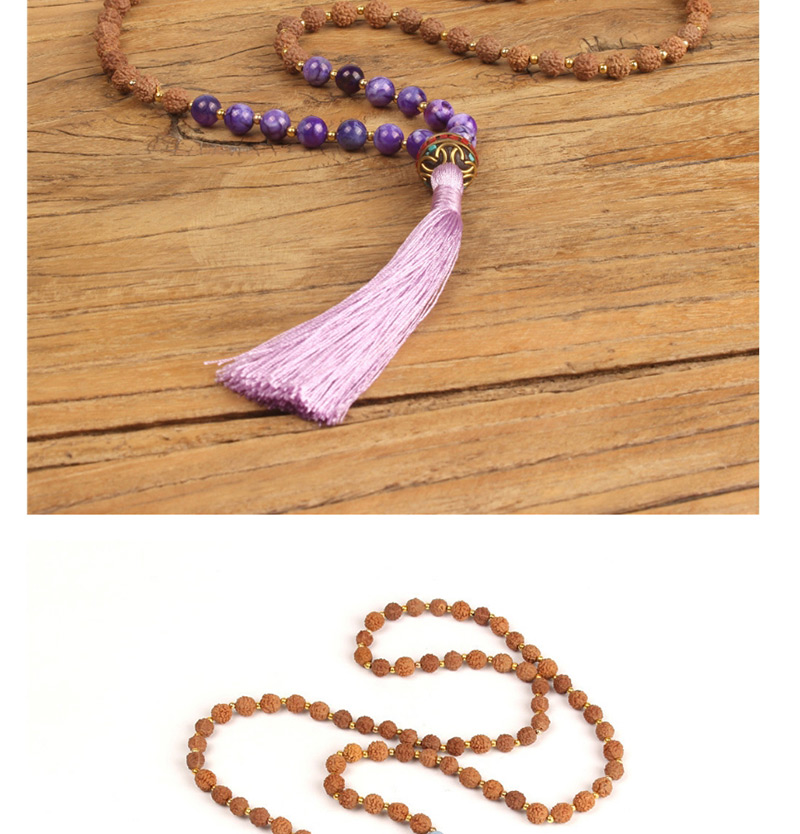 Trendy Coffee Beads Decorated Long Tassel Necklace,Beaded Necklaces