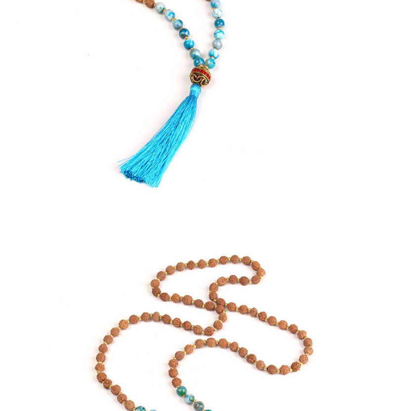 Trendy Blue Beads Decorated Long Tassel Necklace,Beaded Necklaces