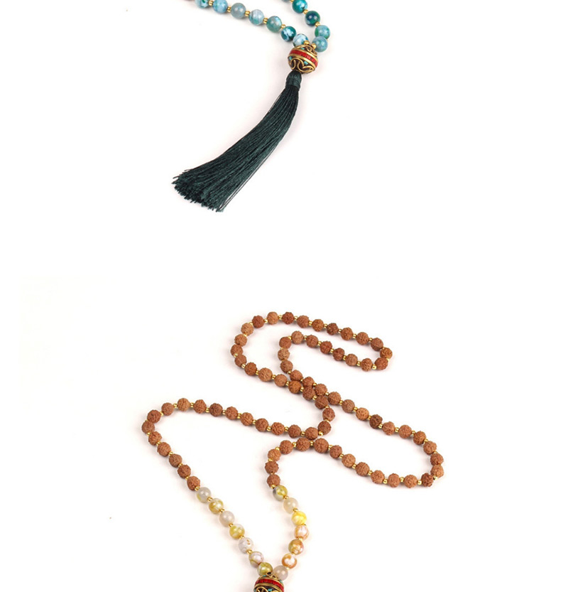 Trendy Dark Green Beads Decorated Long Tassel Necklace,Beaded Necklaces