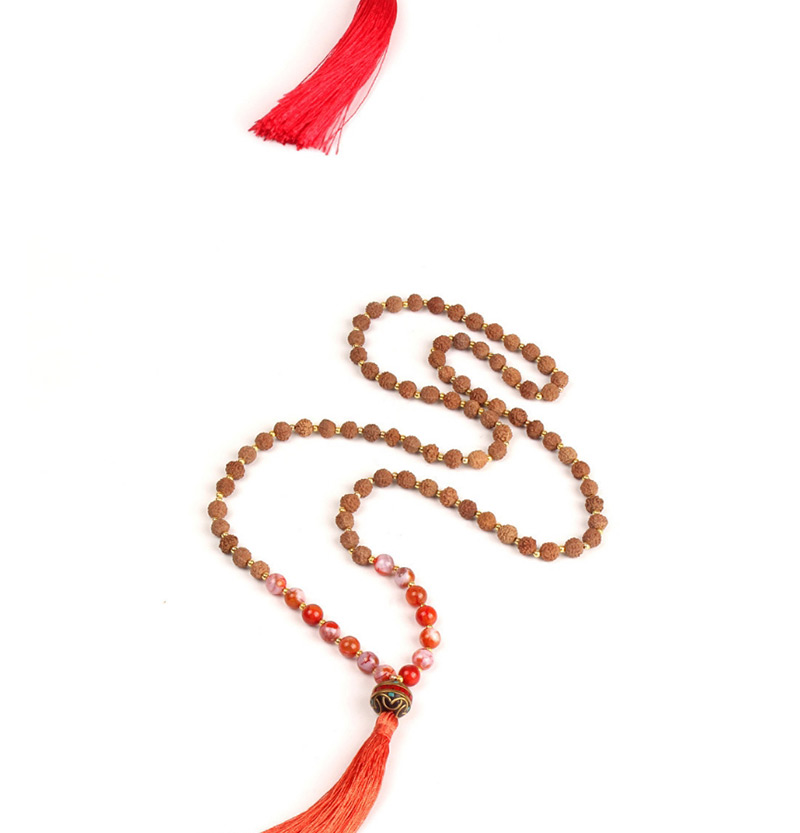 Trendy Coffee Beads Decorated Long Tassel Necklace,Beaded Necklaces