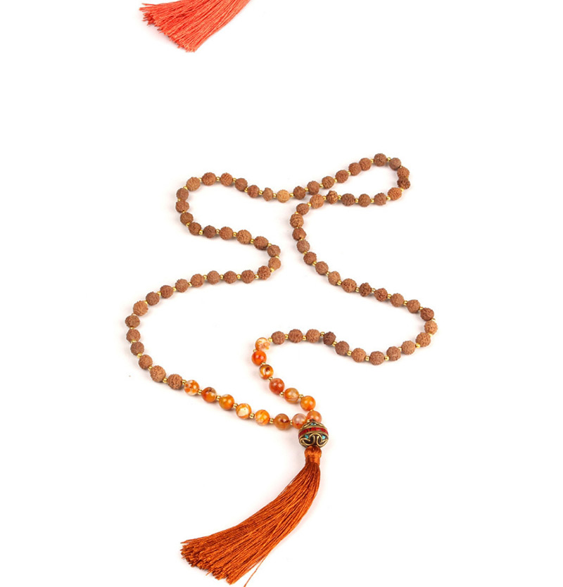 Trendy Orange Beads Decorated Long Tassel Necklace,Beaded Necklaces