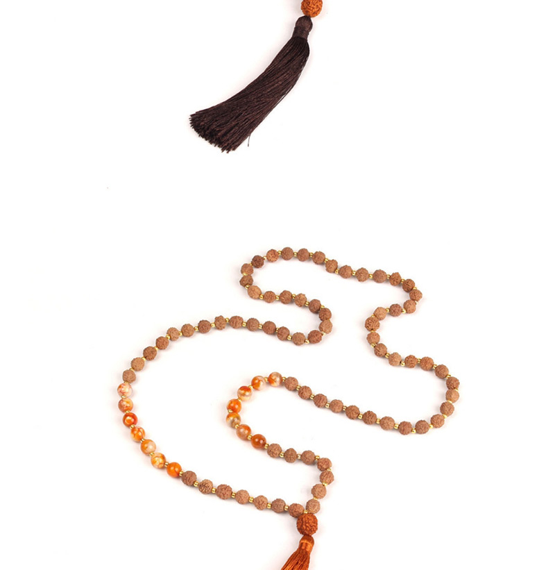 Vintage Brown Tassel&beads Decorated Long Necklace,Beaded Necklaces