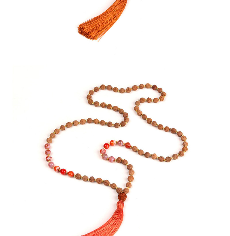 Vintage Orange Tassel&beads Decorated Long Necklace,Beaded Necklaces