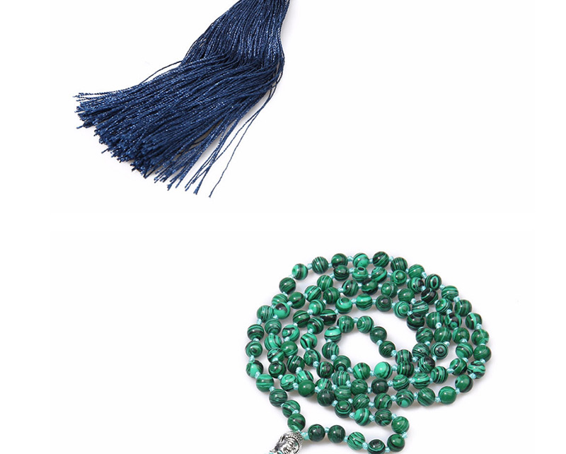 Vintage Blue+green Color Matching Design Long Tassel Necklace,Thin Scaves