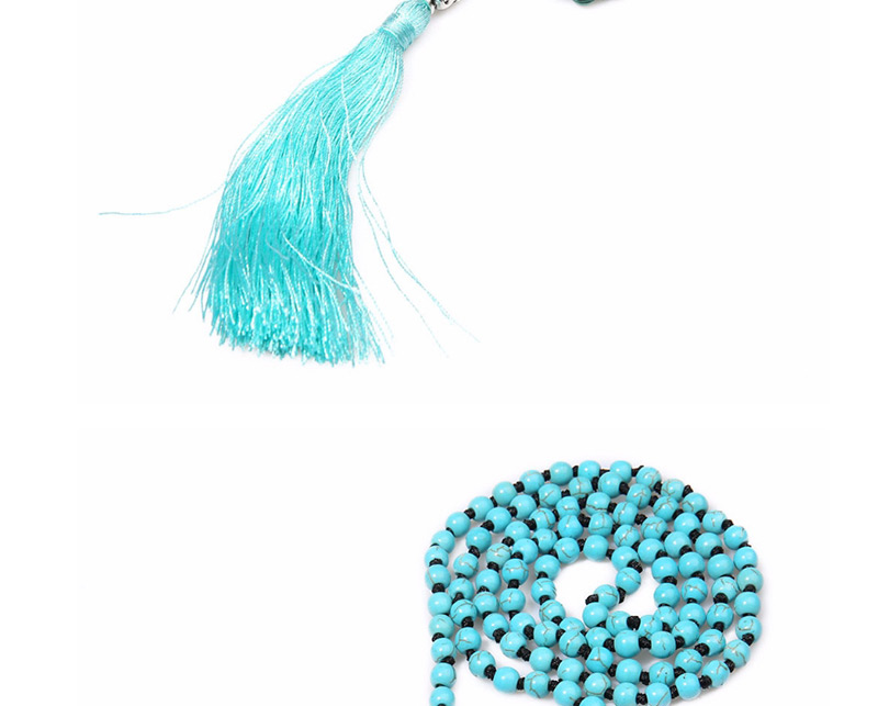 Vintage Blue+green Color Matching Design Long Tassel Necklace,Thin Scaves