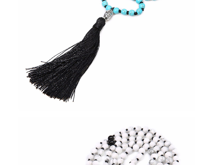 Vintage Blue+black Color Matching Design Long Tassel Necklace,Thin Scaves